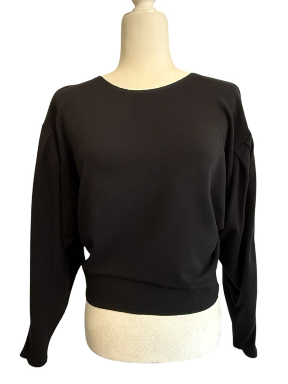 Taylor Jay Oakland Maya Top Black Boatneck Pullover Puff Dolman Knit Shirt Small